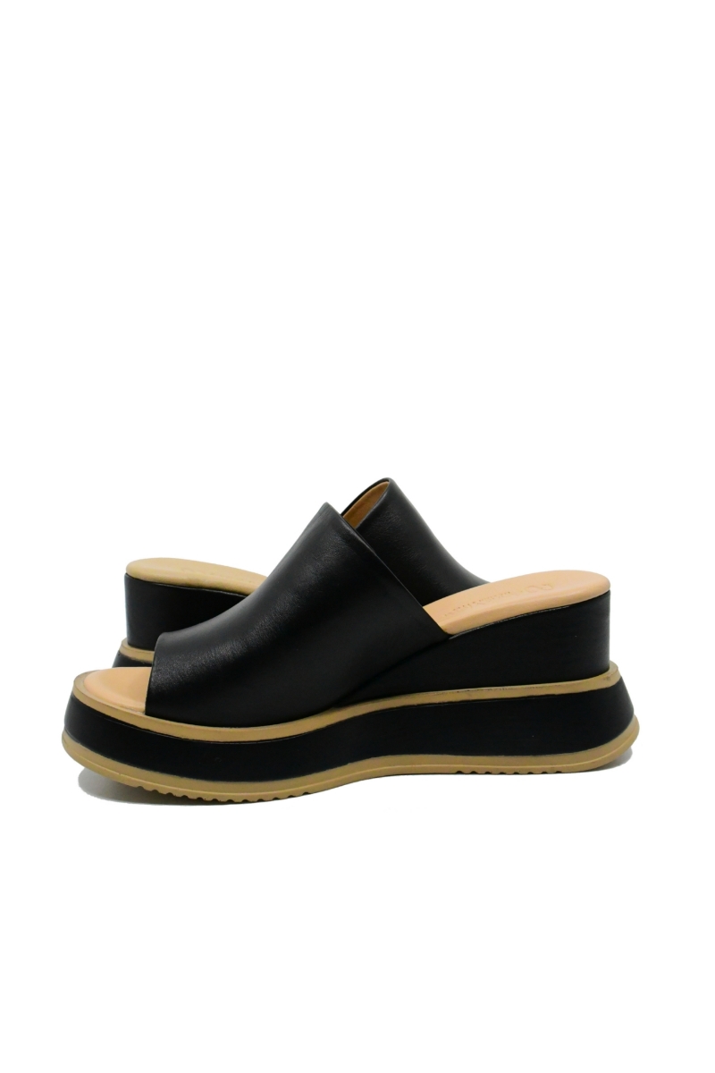 Imagine Saboți damă wedge cu platformă, negri, din piele naturală GOR979