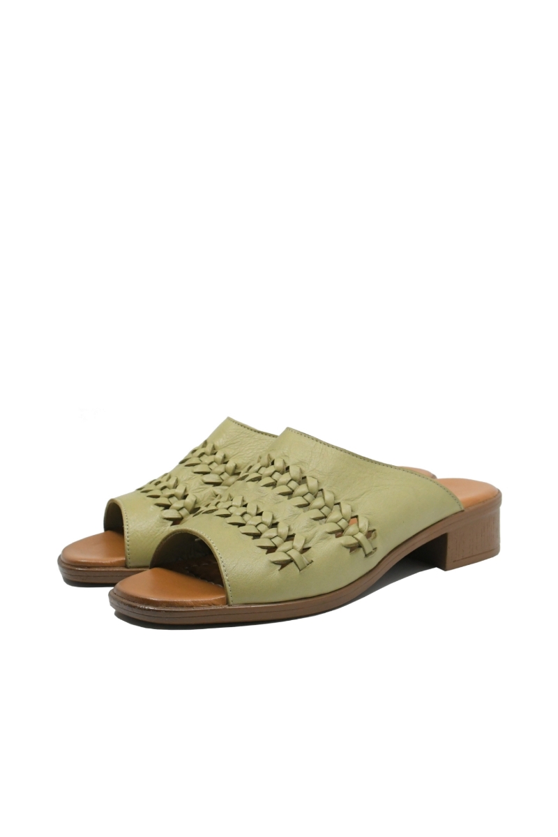 Imagine Saboți damă oliv din piele naturală, cu borduri împletite GOR6027