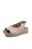 Imagine Sandale wedge cu platformă, roz, din piele naturală perforată GOR365