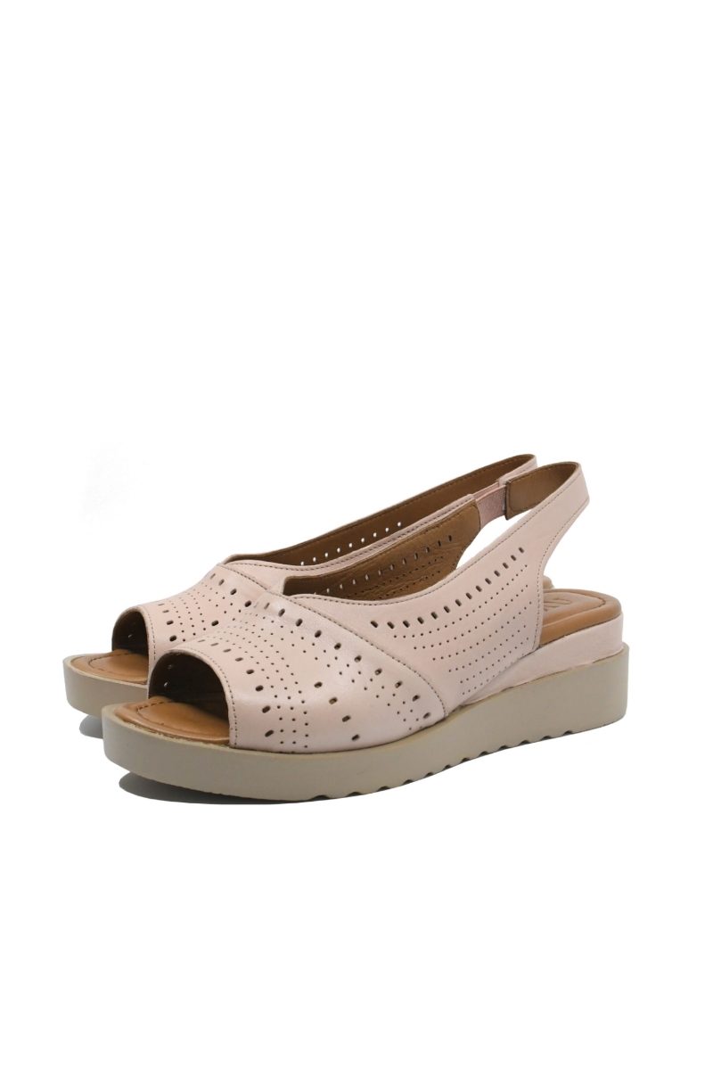 Imagine Sandale wedge cu platformă, roz, din piele naturală perforată GOR365