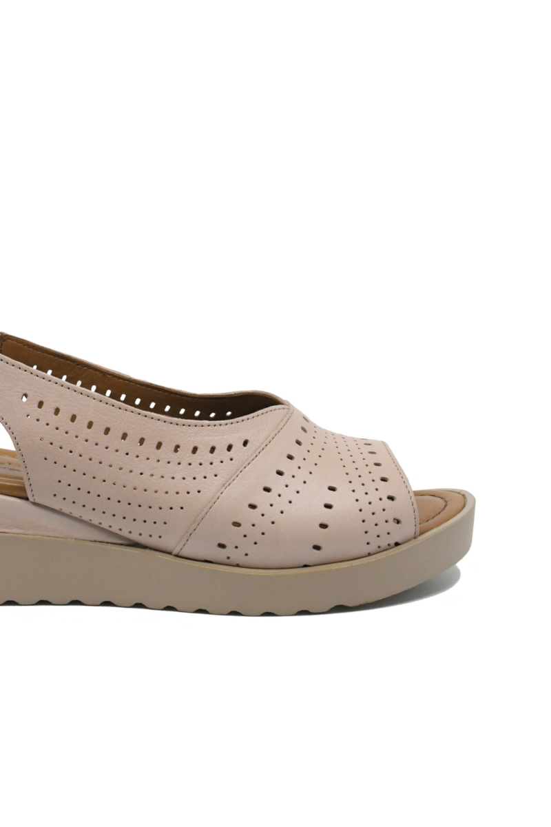 Imagine Sandale wedge cu platformă, roz, din piele naturală perforată GOR365