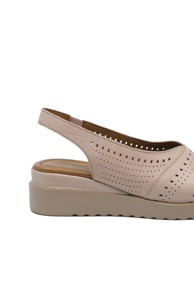 Imagine Sandale wedge cu platformă, roz, din piele naturală perforată GOR365