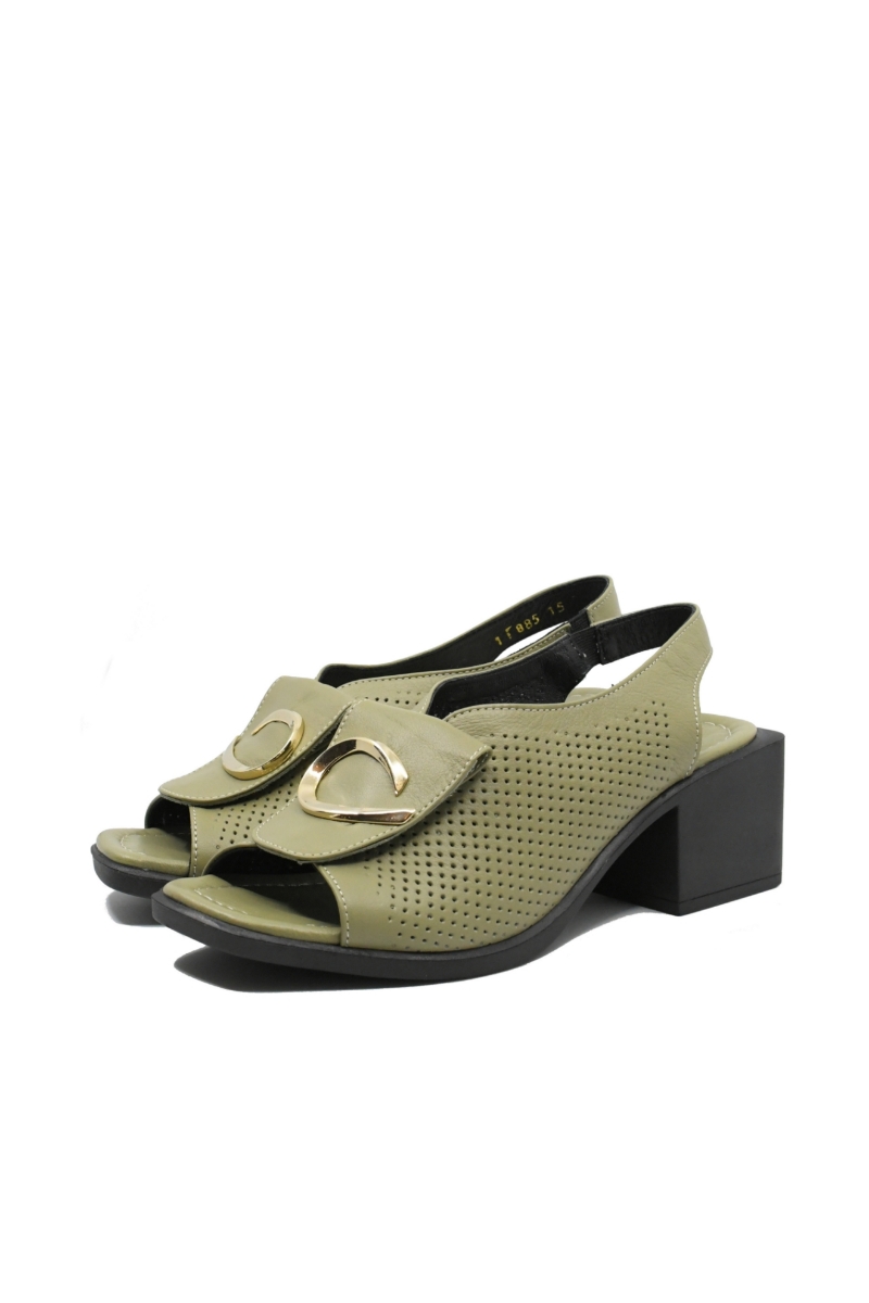 Imagine Sandale oliv, din piele naturală, cu toc masiv pătrat GOR885