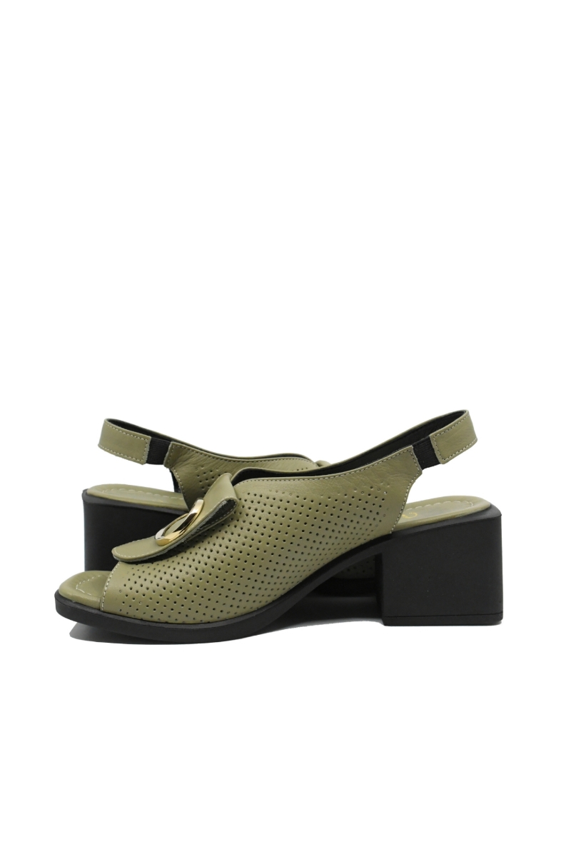 Imagine Sandale oliv, din piele naturală, cu toc masiv pătrat GOR885
