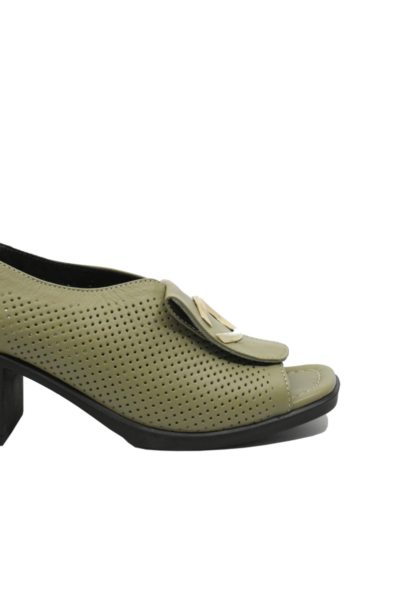 Imagine Sandale oliv, din piele naturală, cu toc masiv pătrat GOR885