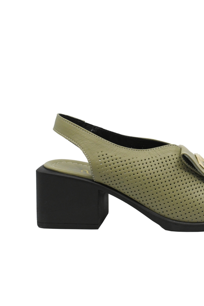 Imagine Sandale oliv, din piele naturală, cu toc masiv pătrat GOR885