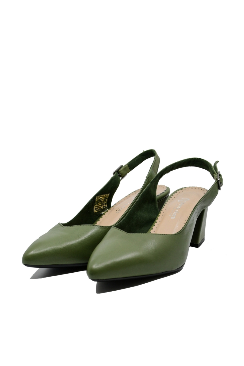 Imagine Pantofi decupați damă kaki din piele naturală, cu vârf ascuțit GOR24118