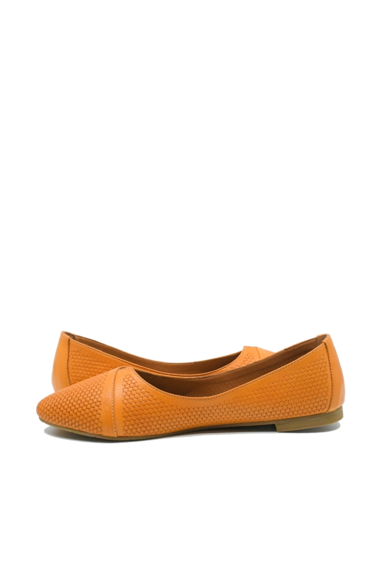 Imagine Balerini oranj din piele naturală cu model floral perforat MIR3016