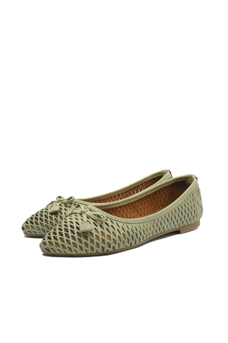 Imagine Balerini damă kaki din piele naturală cu model perforat plasă MIR3043