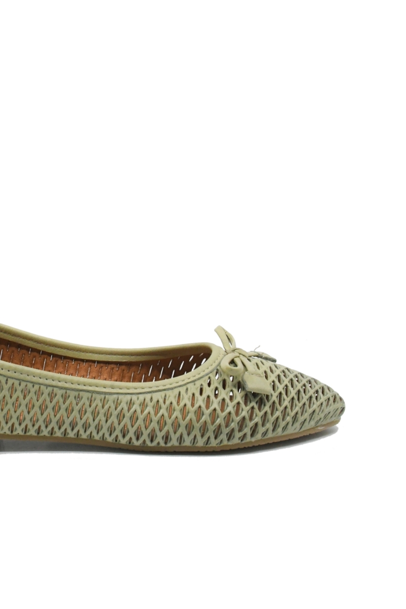 Imagine Balerini damă kaki din piele naturală cu model perforat plasă MIR3043