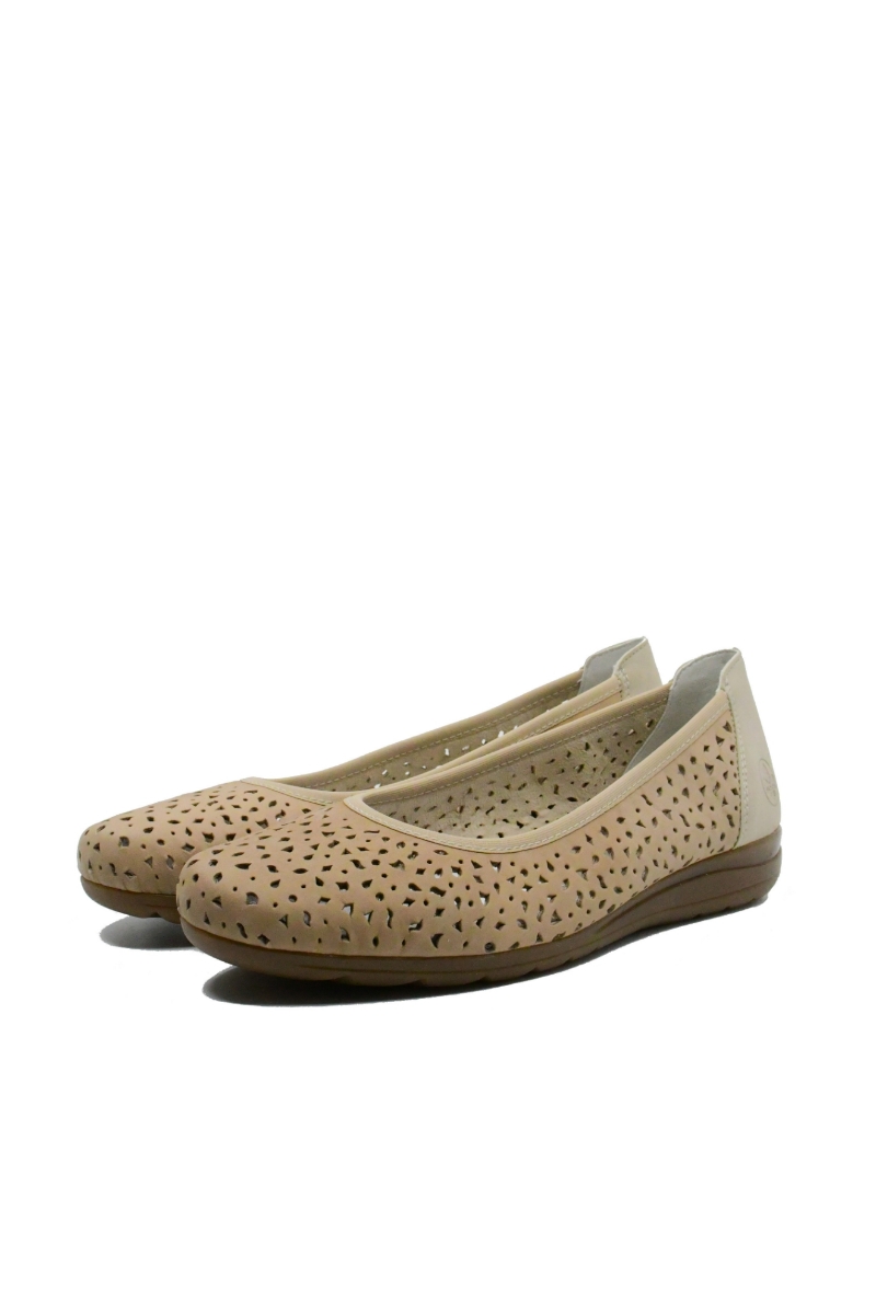 Imagine Pantofi comozi perforați bej din piele naturală RIKL9365-61