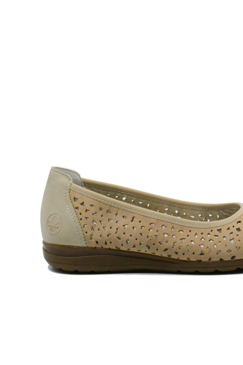 Imagine Pantofi comozi perforați bej din piele naturală RIKL9365-61