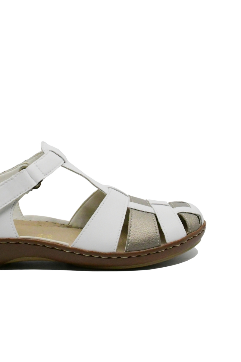 Imagine Pantofi comozi cu decupaje albi cu gri din piele naturală RIK45869-80