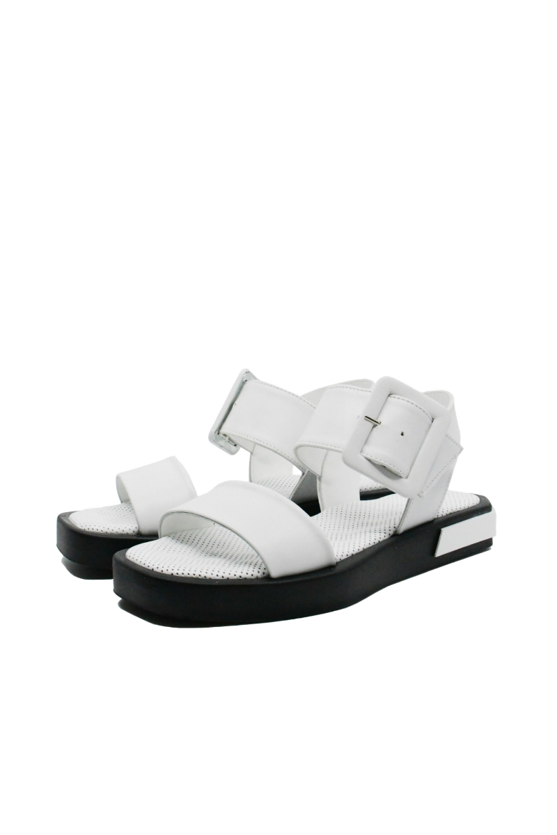 Imagine Sandale damă albe din piele naturală, cu cataramă mare GOR2235