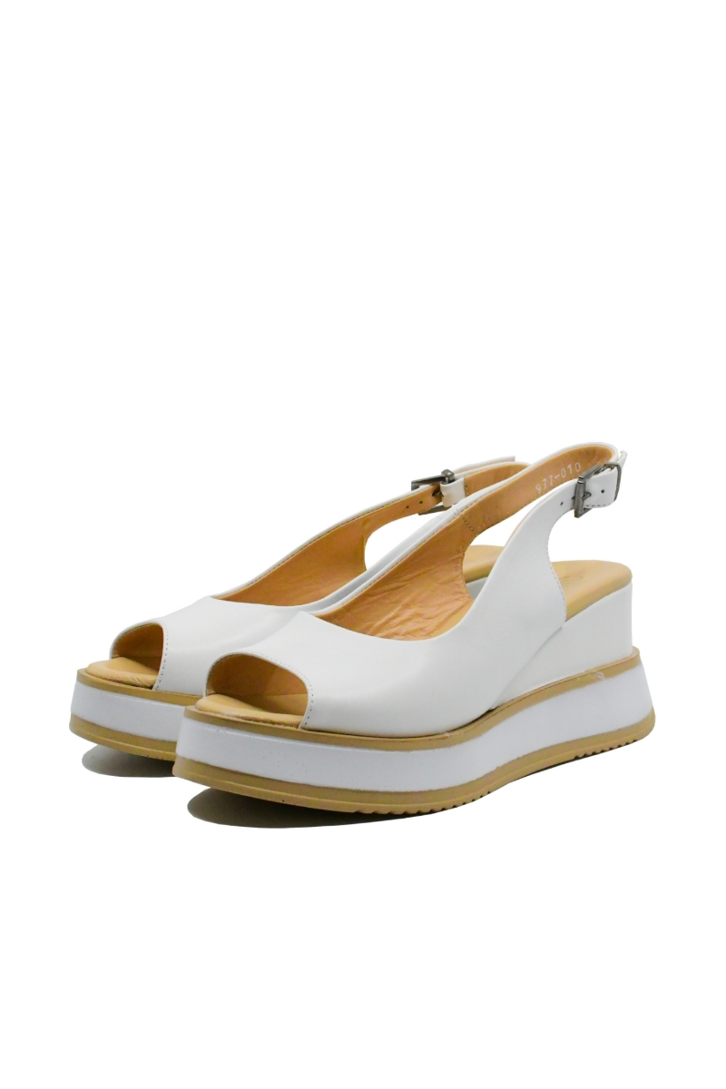 Imagine Sandale damă wedge cu platformă, albe, din piele naturală GOR977