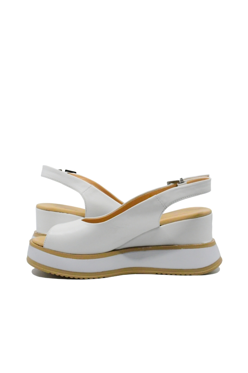 Imagine Sandale damă wedge cu platformă, albe, din piele naturală GOR977