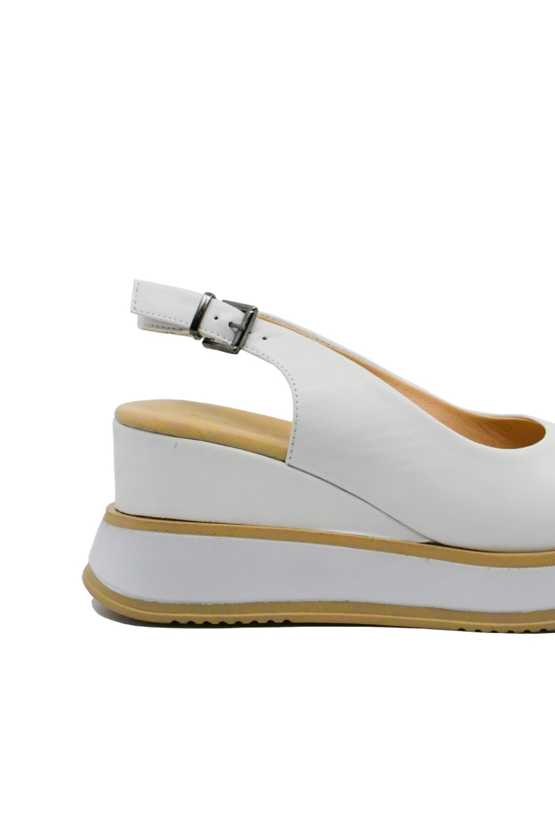 Imagine Sandale damă wedge cu platformă, albe, din piele naturală GOR977