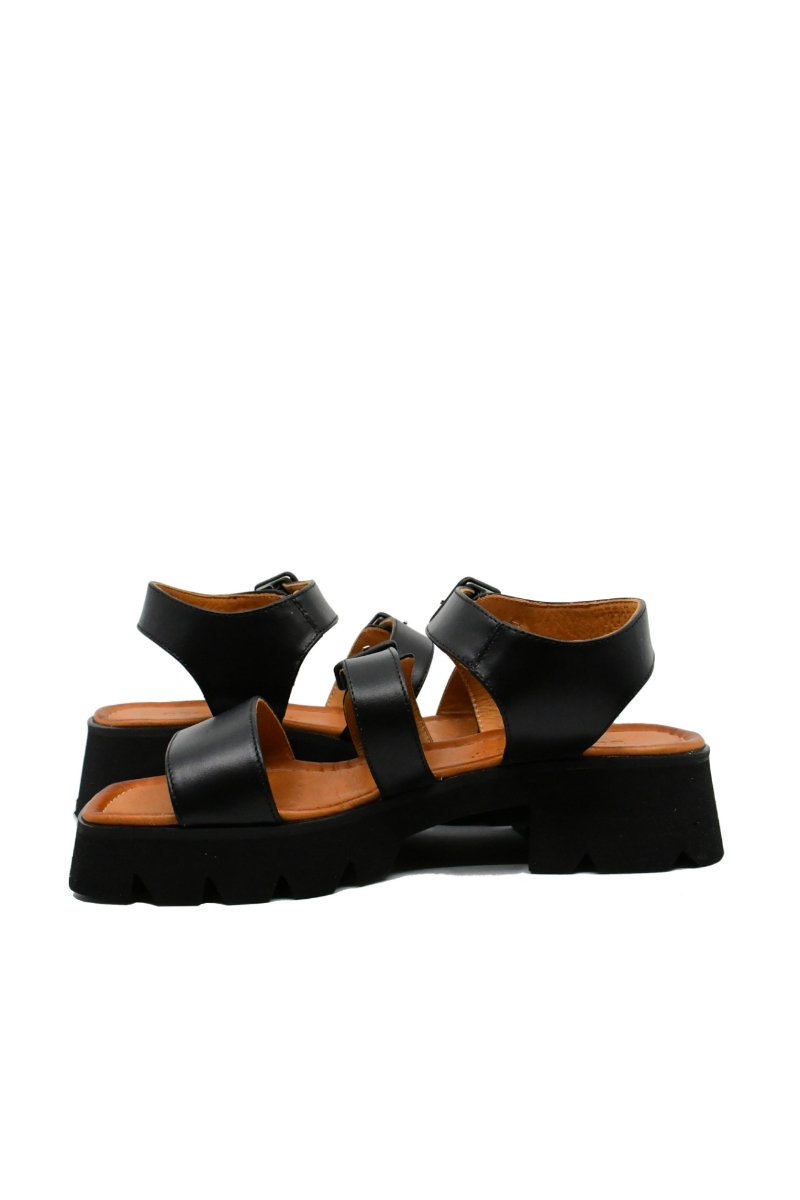 Imagine Sandale damă cu două catarame, negre, din piele naturală MIR10302