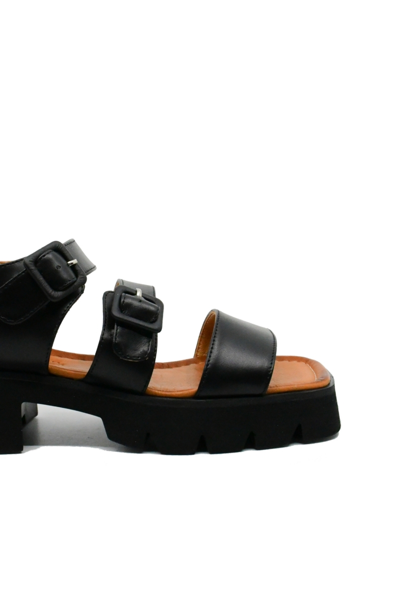 Imagine Sandale damă cu două catarame, negre, din piele naturală MIR10302