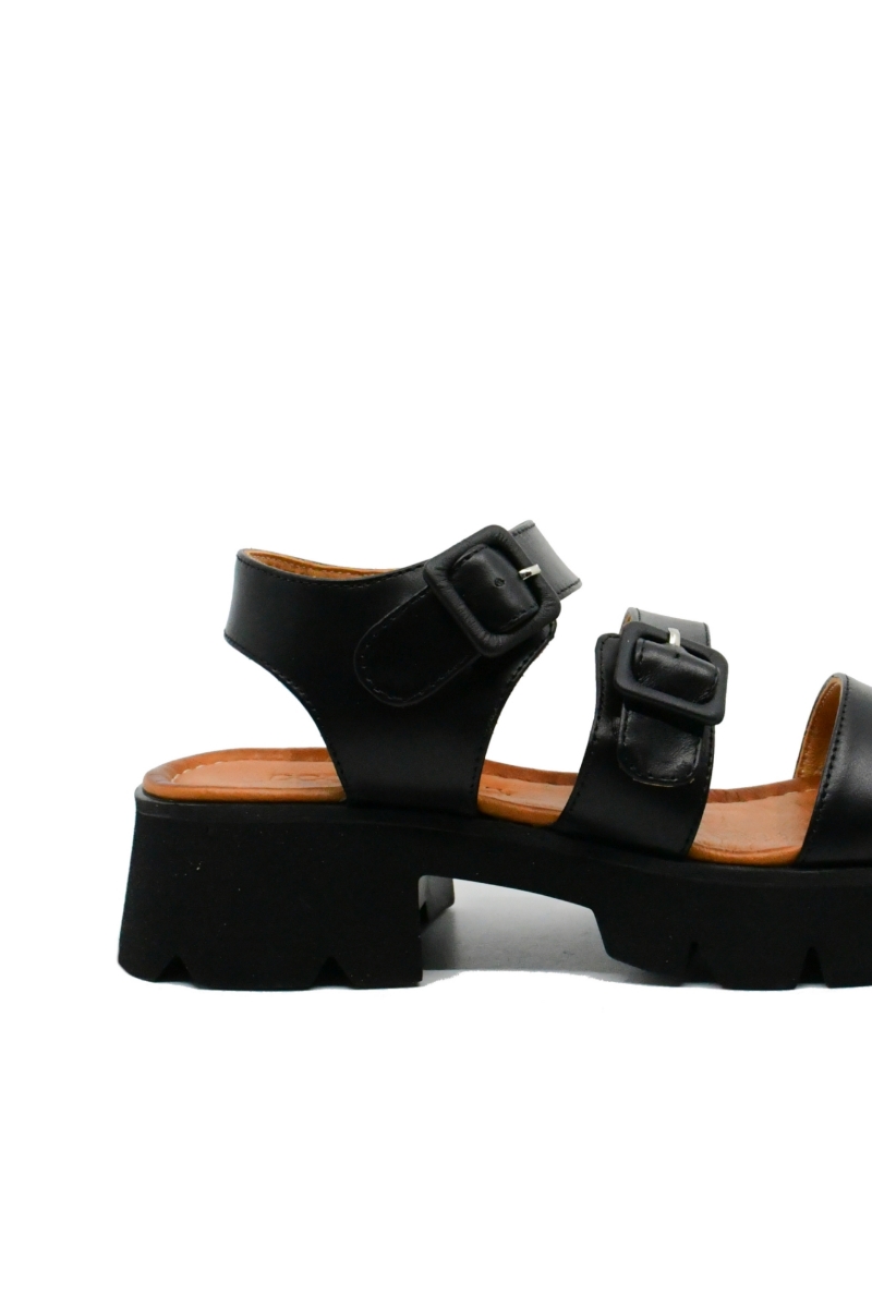 Imagine Sandale damă cu două catarame, negre, din piele naturală MIR10302