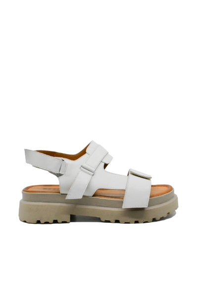 Imagine Sandale damă platformă cu barete duble, albe, din piele naturală MIR10243