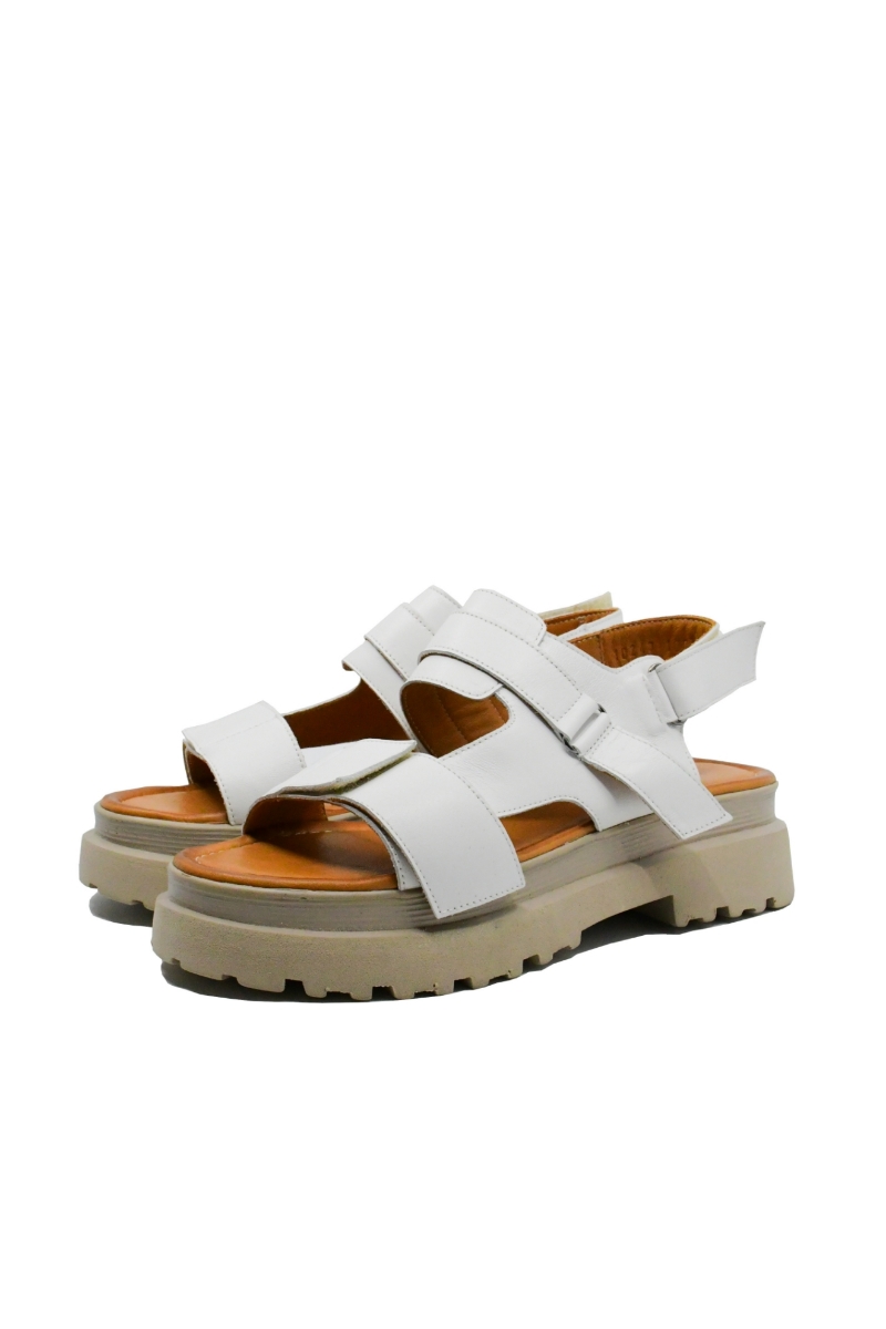 Imagine Sandale damă platformă cu barete duble, albe, din piele naturală MIR10243