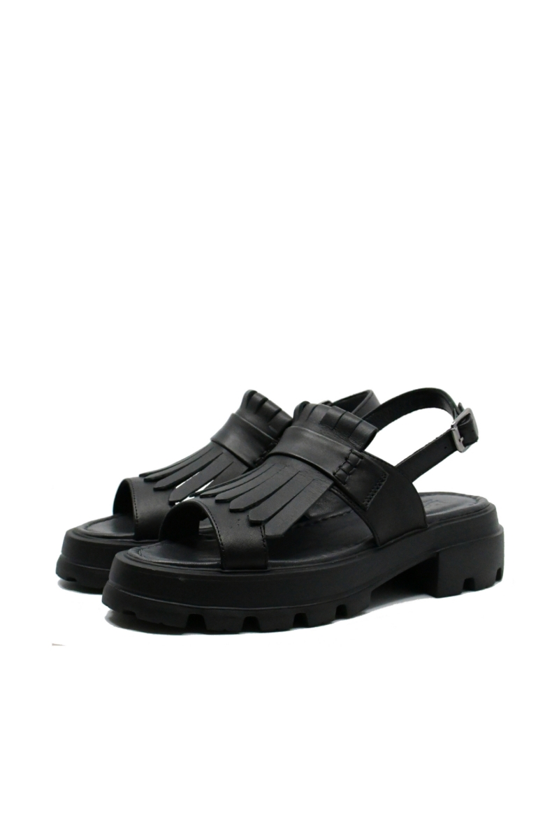 Imagine Sandale damă cu platformă negre, din piele naturală LF357