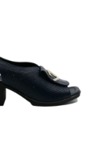 Imagine Sandale bleumarin, din piele naturală, cu toc masiv pătrat GOR885