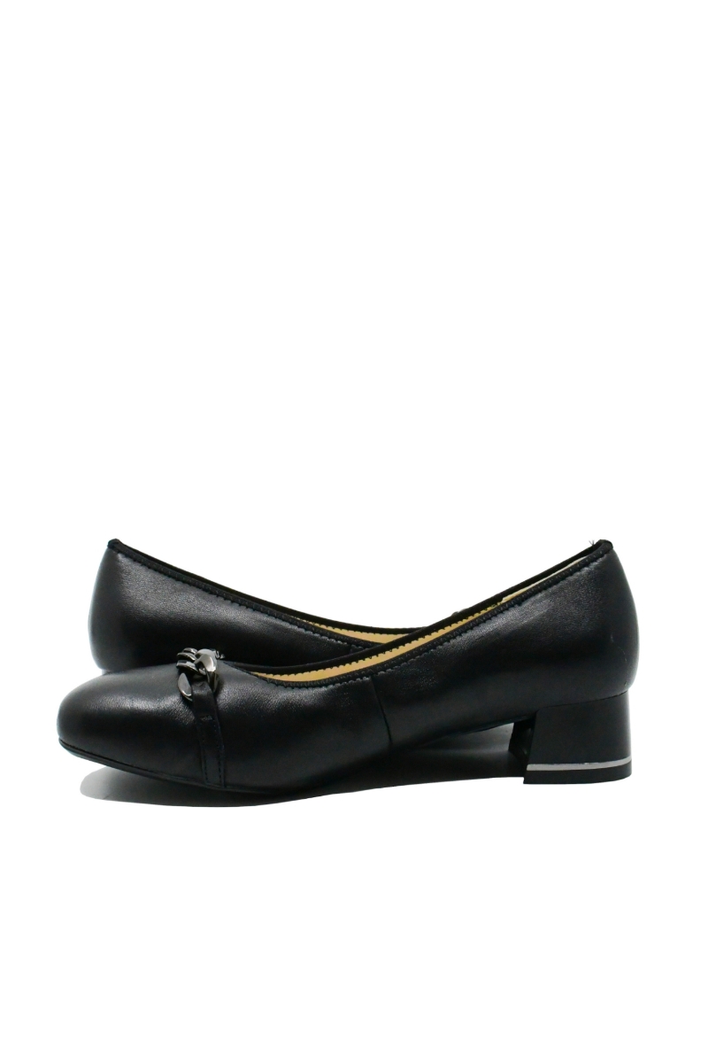 Imagine Pantofi damă negri din piele naturală, cu lanț decorativ RIK45069-00