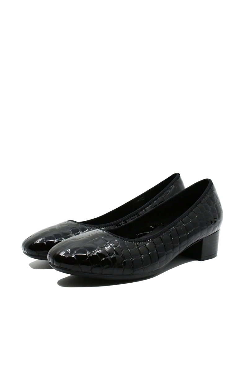 Imagine Pantofi damă negri din lac, cu efect croco RIK49260-02