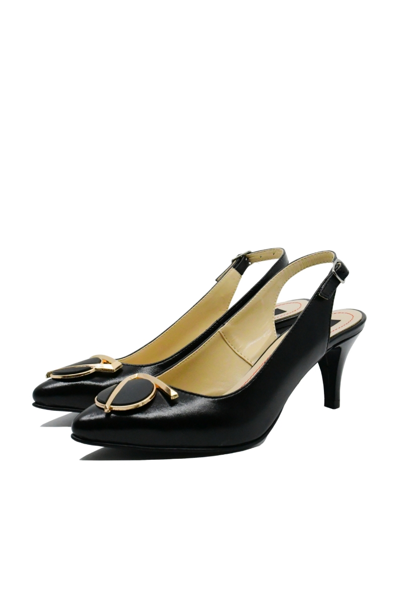 Imagine Pantofi stiletto decupați, negri, din piele naturală SORD23