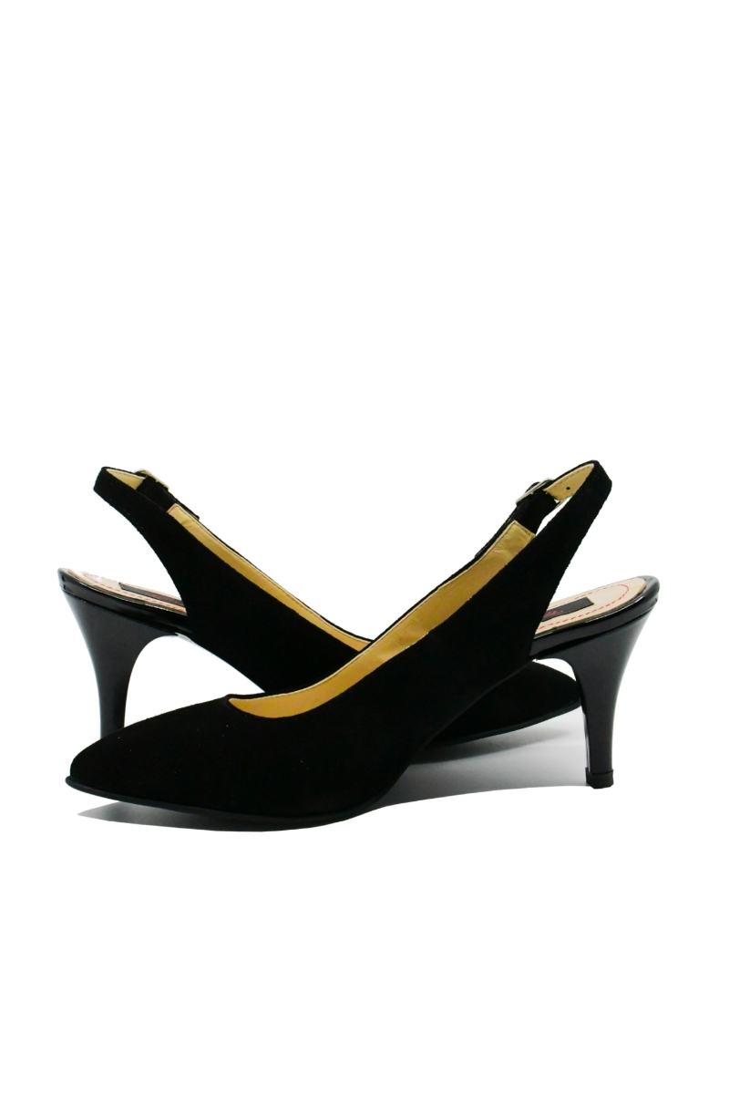 Imagine Pantofi decupați stiletto negri, din piele întoarsă SORD24
