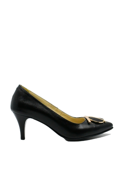 Imagine Pantofi stiletto din piele naturală, negri cu decorațiune aurie SORA24