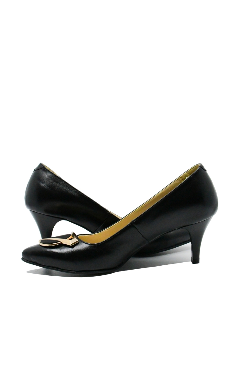 Imagine Pantofi stiletto din piele naturală, negri cu decorațiune aurie SORA24