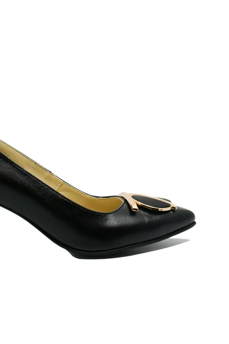 Imagine Pantofi stiletto din piele naturală, negri cu decorațiune aurie SORA24