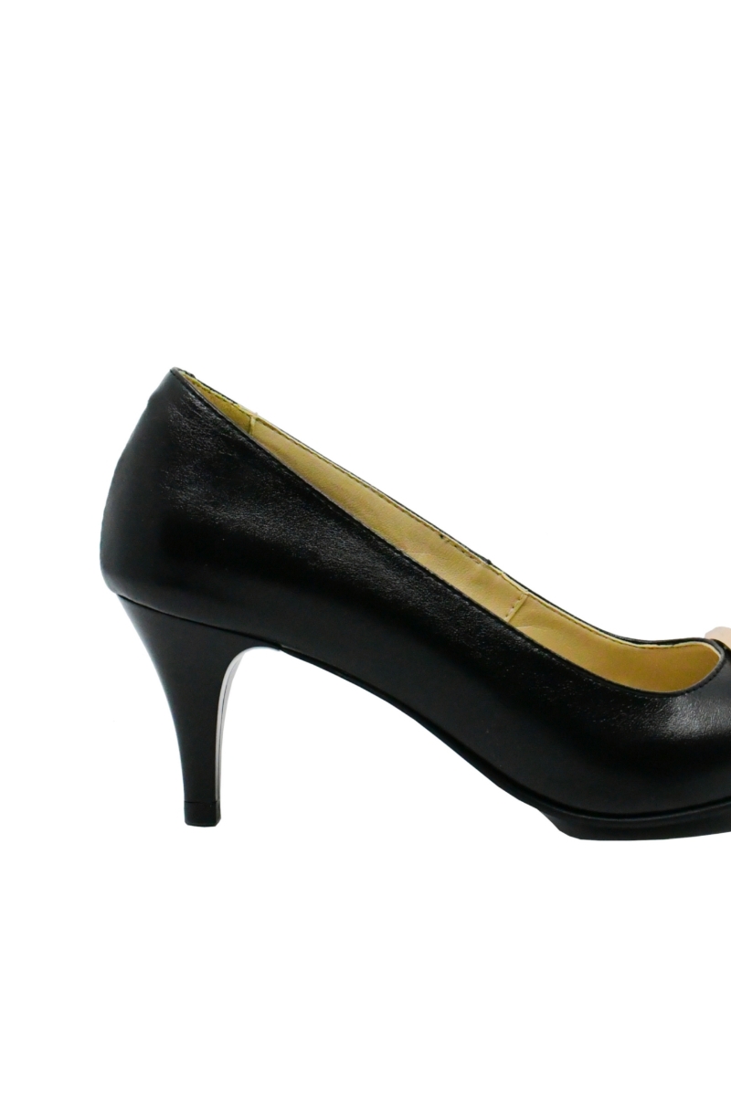 Imagine Pantofi stiletto din piele naturală, negri cu decorațiune aurie SORA24