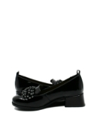 Imagine Pantofi damă cu buchet de ciucuri decorativi, negri, din lac FLO613