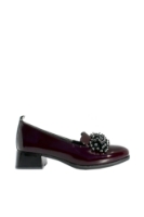 Imagine Pantofi damă cu buchet de ciucuri decorativi, vișinii, din lac FLO613