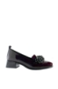 Imagine Pantofi damă cu buchet de ciucuri decorativi, vișinii, din lac FLO613