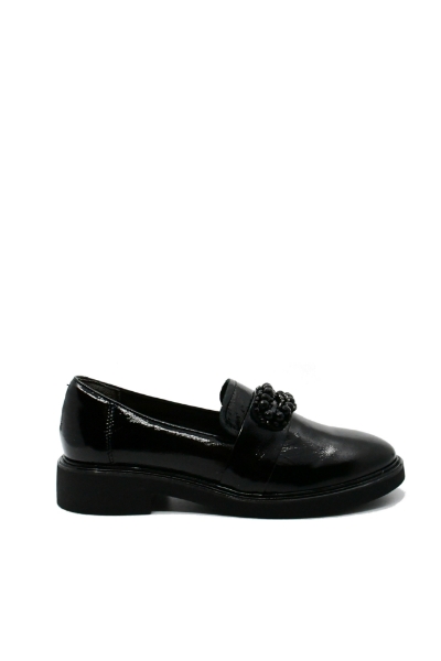 Imagine Pantofi damă casual, cu coroniță decorativă, negri, din lac FLO611