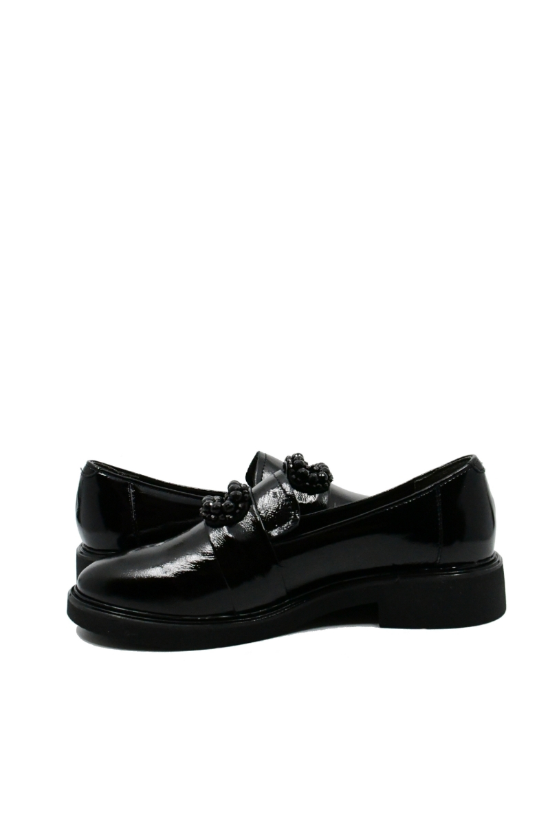 Imagine Pantofi damă casual, cu coroniță decorativă, negri, din lac FLO611