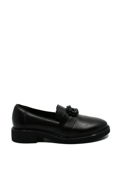 Imagine Pantofi damă casual, cu coroniță decorativă, negri, din piele naturală FLO611