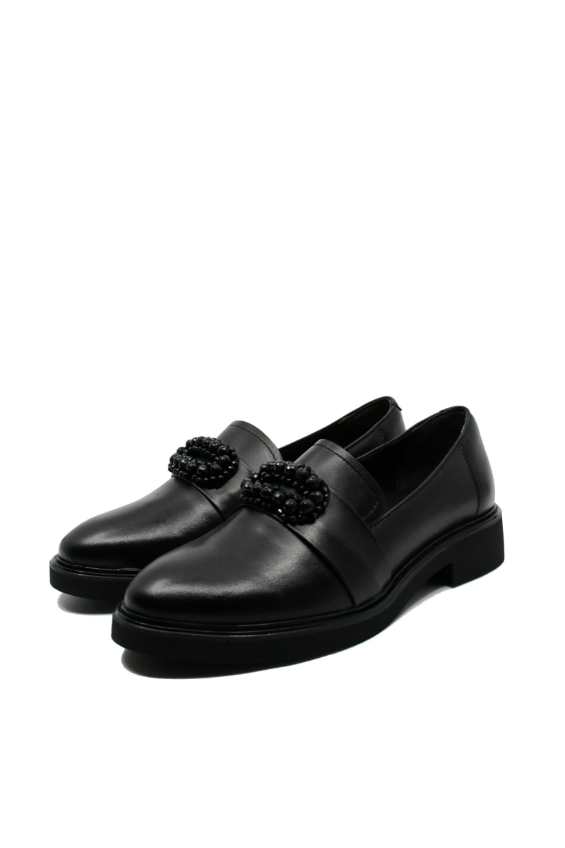 Imagine Pantofi damă casual, cu coroniță decorativă, negri, din piele naturală FLO611