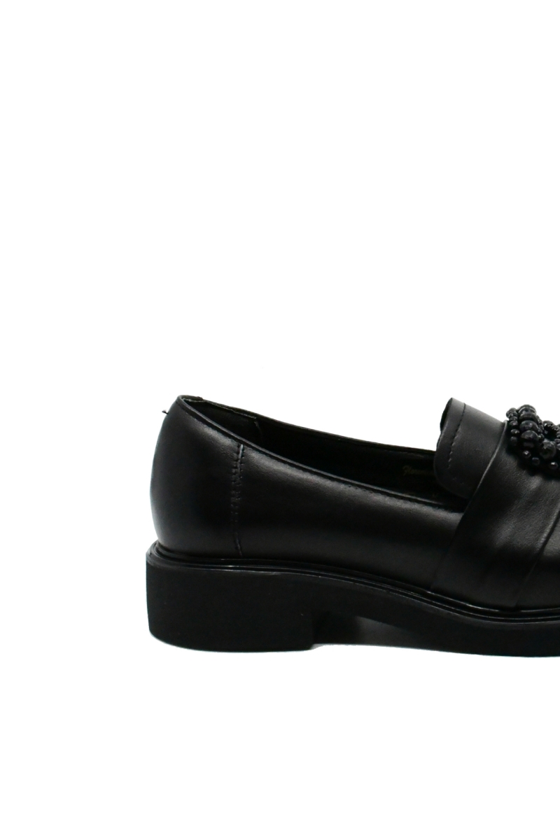 Imagine Pantofi damă casual, cu coroniță decorativă, negri, din piele naturală FLO611