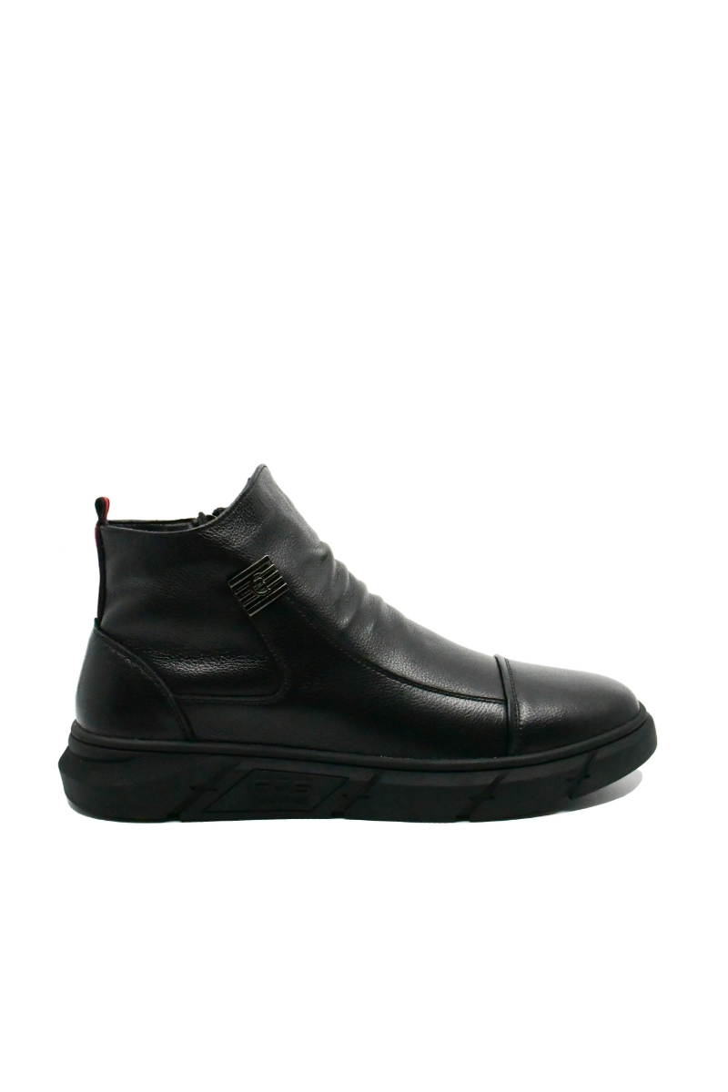 Imagine Ghete hi-top bărbați stilate, negre, din piele naturală fin granulată FNX1201-1