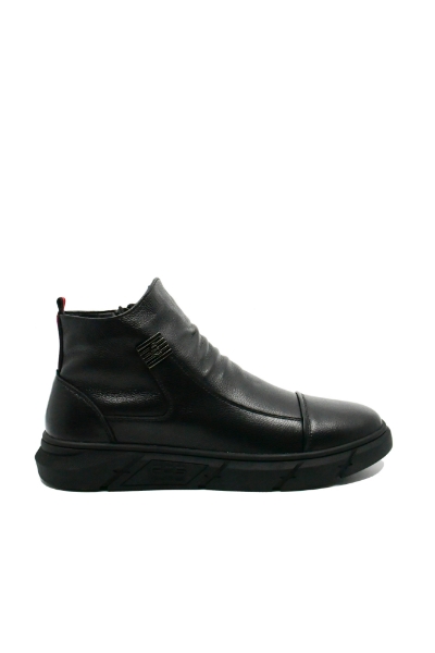 Imagine Ghete hi-top bărbați stilate, negre, din piele naturală fin granulată FNX1201-1