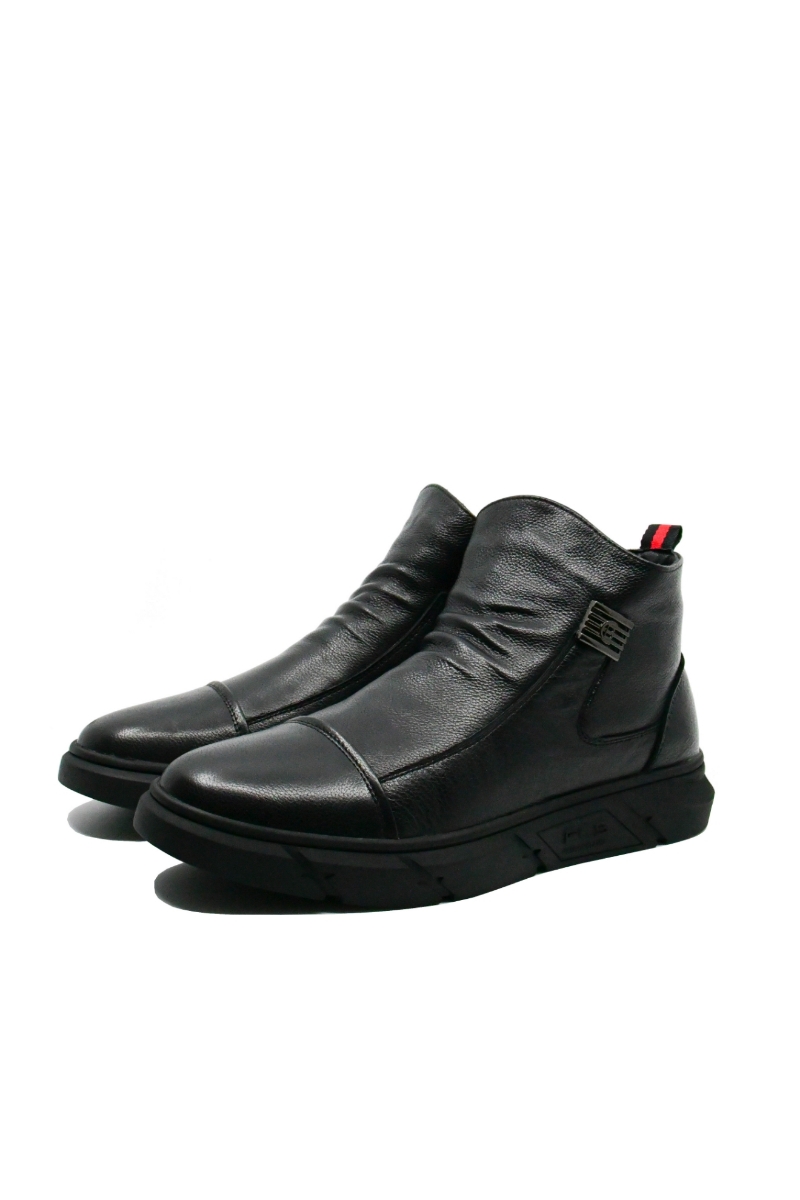 Imagine Ghete hi-top bărbați stilate, negre, din piele naturală fin granulată FNX1201-1