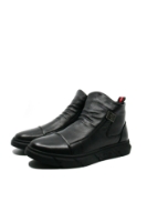 Imagine Ghete hi-top bărbați stilate, negre, din piele naturală fin granulată FNX1201-1