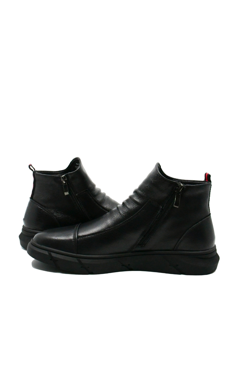 Imagine Ghete hi-top bărbați stilate, negre, din piele naturală fin granulată FNX1201-1