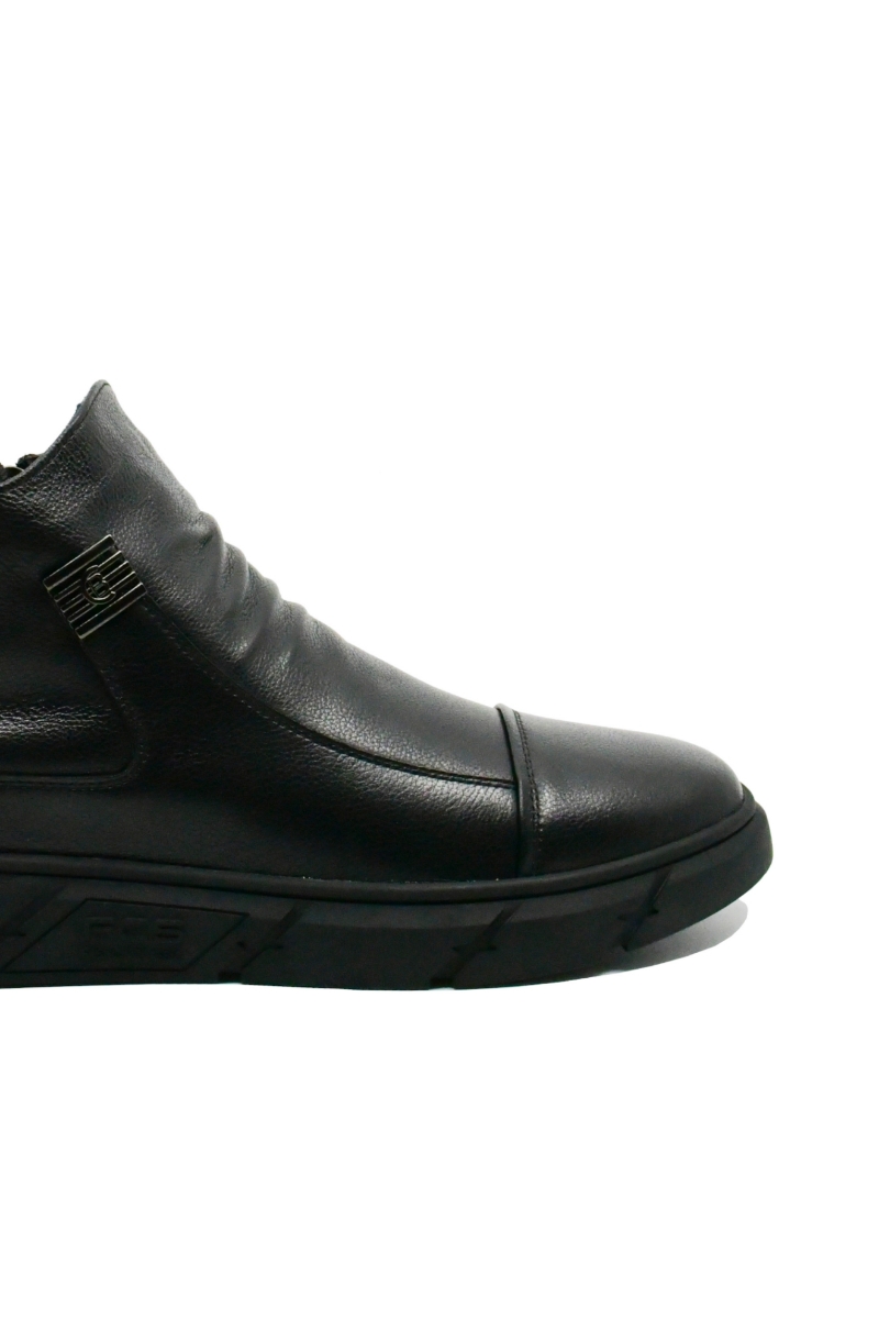 Imagine Ghete hi-top bărbați stilate, negre, din piele naturală fin granulată FNX1201-1